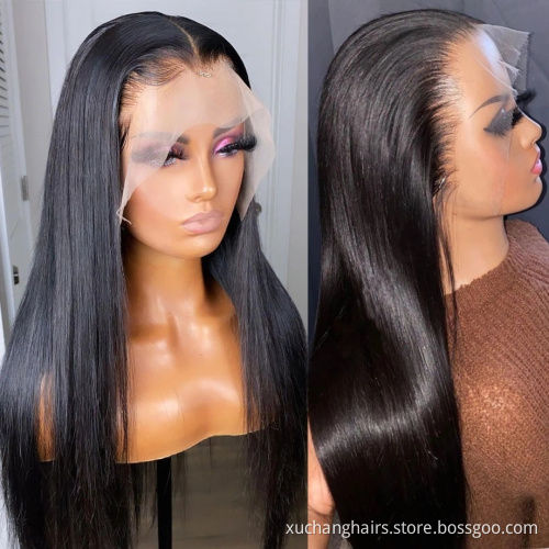 Virgin Brazilian human hair lace front wigs for black women silk straight wave cuticle aligned hair HD lace frontal wig